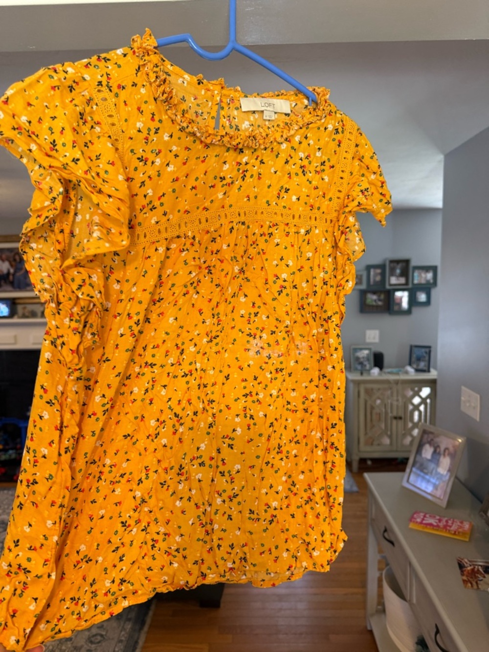 LOFT Yellow Floral Ruffle Sleeve Blouse